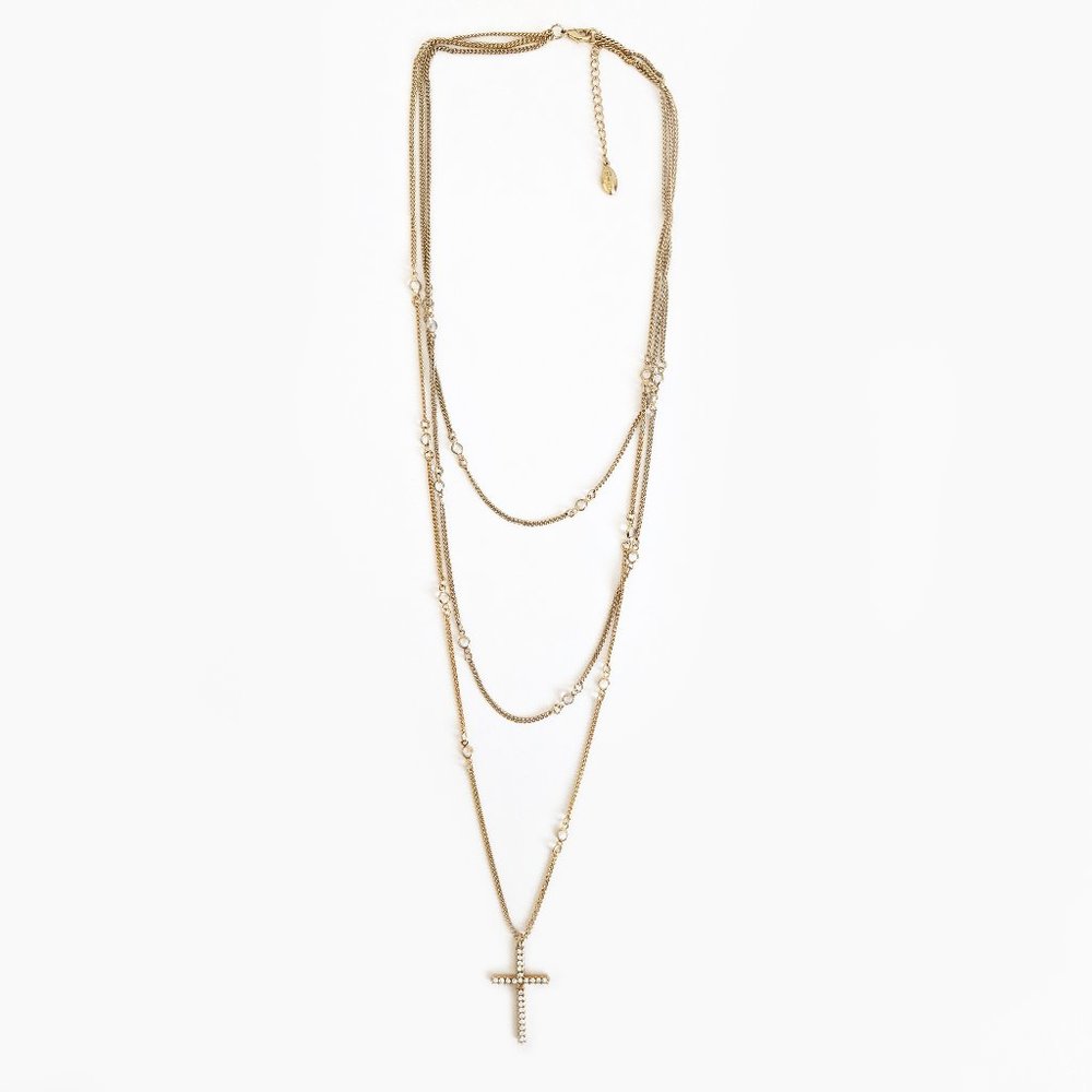 Guess Gold Tone Cross Layered Necklace